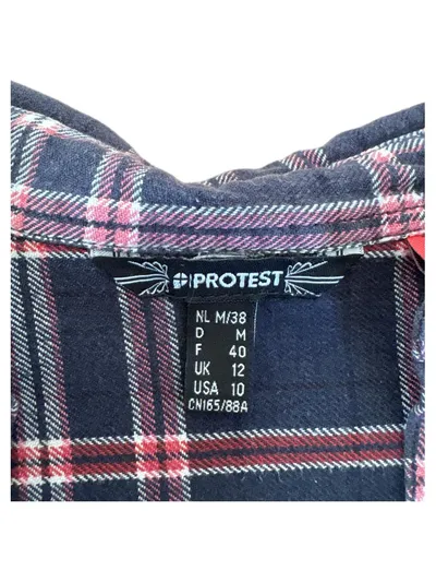 Protest Hemdbluse Damen Gr. 38 M Kariert Blau Rot Flanell Langarm