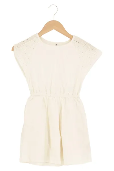 UNIQLO Kinder Sommerkleid Gr. 128 Weiß Casual Lochmuster Baumwolle