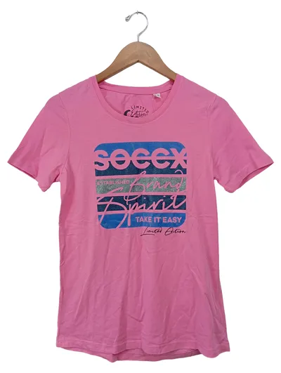 SOCCX Damen T-Shirt Rosa Gr. 36/S Logo Print Streetwear Casual