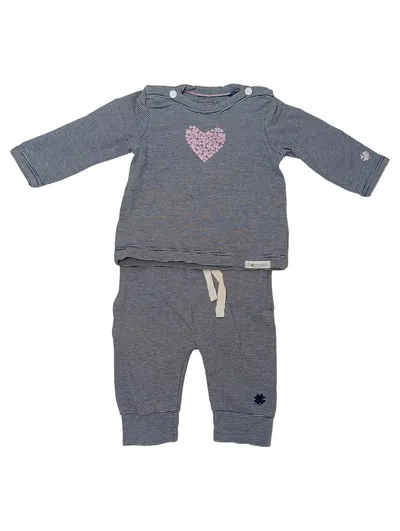 NOPPIES Baby Set Kinder Gr. 44 Blau Gestreift Herz Applikation