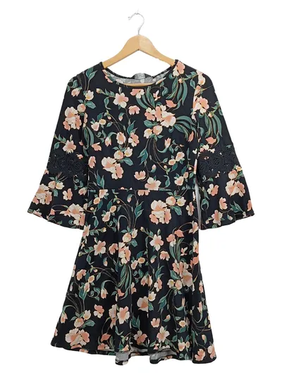 Dorothy Perkins Damen Kleid Gr. 38 Blumenmuster Spitze Schwarz