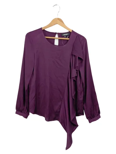DKNY Damen Bluse Lila Gr. 34/XS Elegant Modern Langarm Polyester