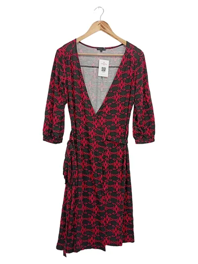 ELLOS Damen Freizeitkleid Wickelkleid Gr. 36/S Schwarz Rot Grafisch Casual