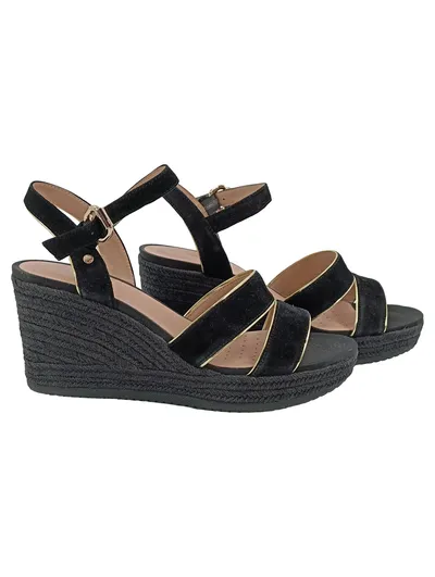 Geox Respira Damen Sandaletten Keilabsatz Schwarz Gold Gr. 41