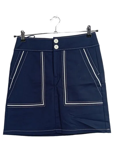 Esprit Damen Rock Minirock Gr. 34 XS Blau Casual Knöpfe Taschen A-Linie