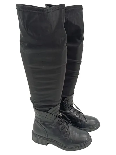MJUS Damen Overknee Stiefel Gr. 37 Schwarz Casual Urban Schnürung