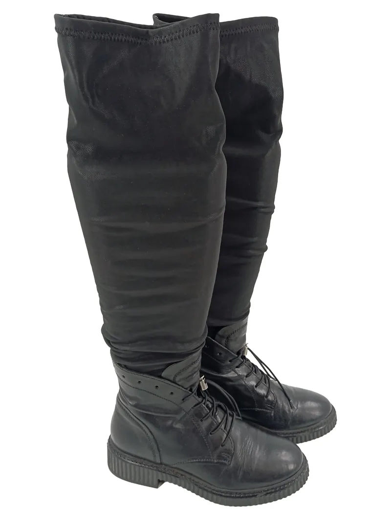 MJUS Damen Overknee Stiefel Gr. 37 Schwarz Casual Urban Schnürung 1