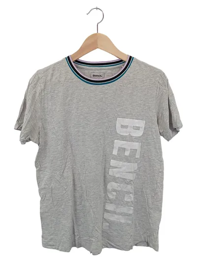 BENCH T-Shirt Damen 36;S Grau Meliert Gestreift Schriftzug Casual