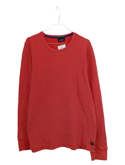 Broadway Herren Pullover Gr. 50 L Rot Waffelstrick Struktur Langarm Shirt Casual