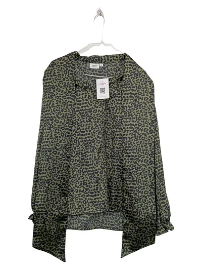 Saint Tropez Damen Bluse Leopardenmuster Gr. M Grün Animal-Print Langarm