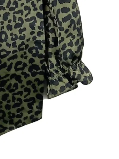 Saint Tropez Damen Bluse Leopardenmuster Gr. M Grün Animal-Print Langarm