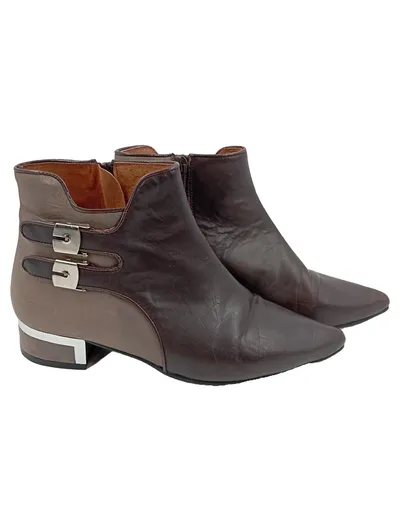 Buffalo Damen Stiefelette Gr. 36 Braun Elegant Leder Reißverschluss Schnallen