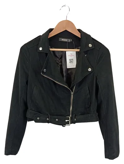MISSGUIDED Damen Lederjacke Biker Cropped Schwarz Gr. 34/XS Modisch
