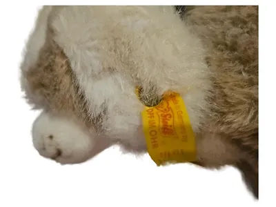 Steiff Stofftier Hund Kuscheltier Braun Weiß mit Knopf im Ohr