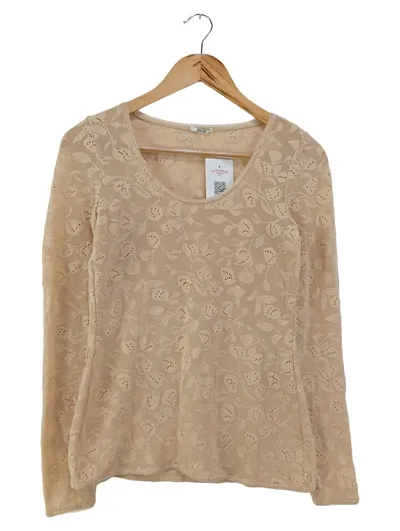 WOLFORD Damen Pullover Lochmuster Elegant Beige Gr. 36/S Langarm