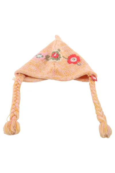 CAKEWALK Kinder Mütze Orange Strick Blumen Zöpfe Gr. 1 Wintermütze