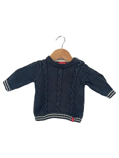 SANETTA Kinder Pullover Gr. 68 Blau Zopfstrickmuster Casual Baumwolle