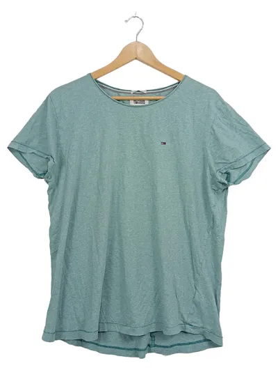 Hilfiger Denim T-Shirt Herren XL Türkis Meliert Basic Logo Baumwolle