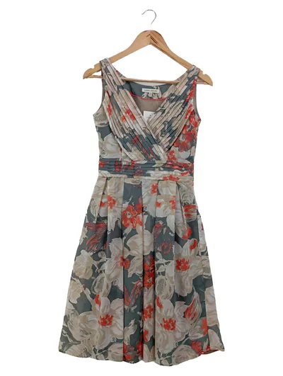 LAURA ASHLEY Damen Freizeitkleid Gr. 36/S Grau Floral Elegant Midi