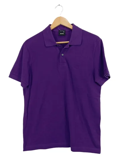 BOSS Hugo Boss Poloshirt Damen Gr. 40 L Lila Baumwolle Regular Fit Logo Shirt