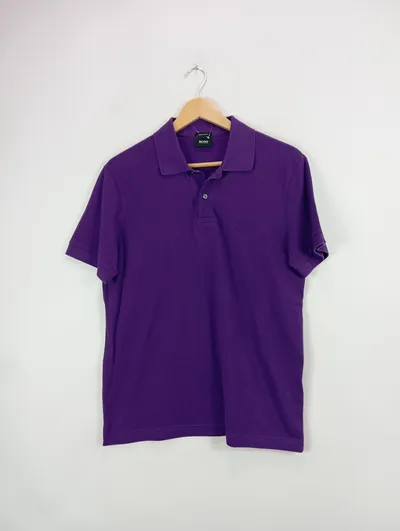 BOSS Hugo Boss Poloshirt Damen Gr. 40 L Lila Baumwolle Regular Fit Logo Shirt