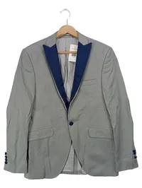 EKOL Premium Herren Sakko Gr. 46 Grau Blau Slim Fit Blazer Jacke 1