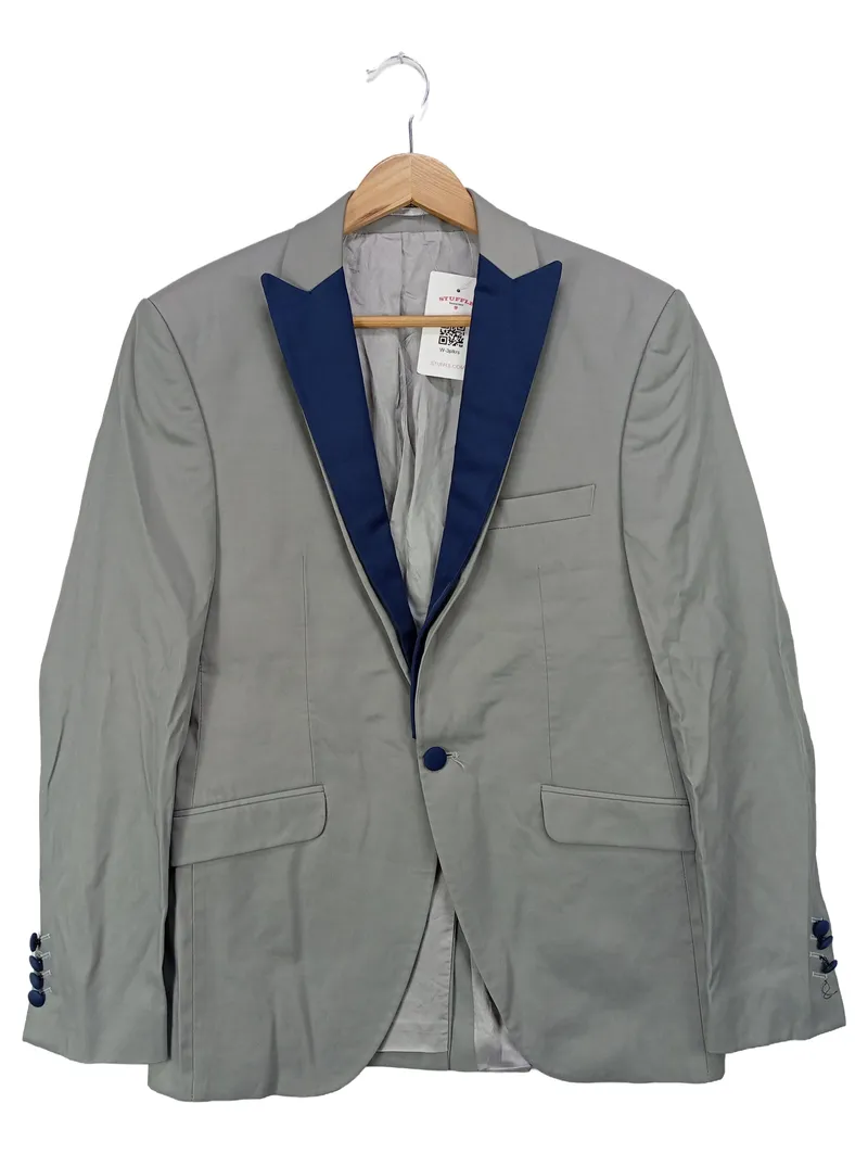 EKOL Premium Herren Sakko Gr. 46 Grau Blau Slim Fit Blazer Jacke 1