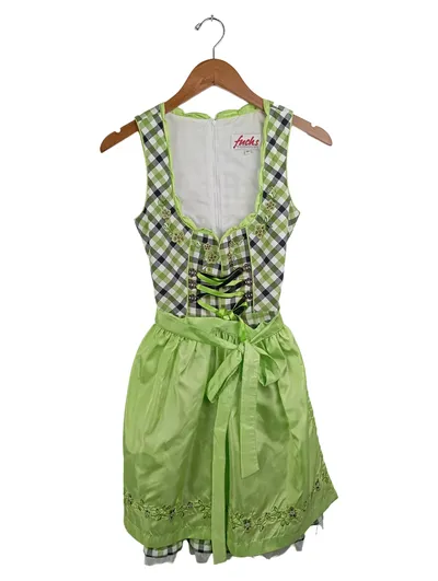 FUCHS TRACHTENMODE Dirndl Trachtenkleid Damen 34/XS Grün Kariert Festlich