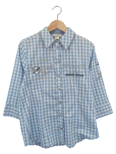 SIGNORA Damen Bluse Kariert Blau Gr. 40/L 3/4-Arm Klassisch Casual