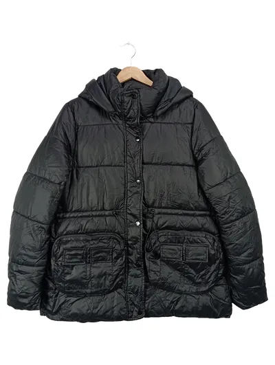 ANN GISH Damen Steppjacke Gr. 42/L Schwarz Kapuze Gesteppt