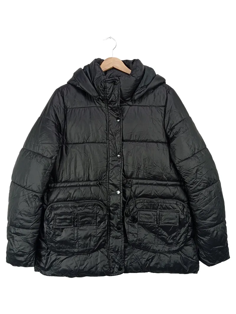 ANN GISH Damen Steppjacke Gr. 42/L Schwarz Kapuze Gesteppt 1