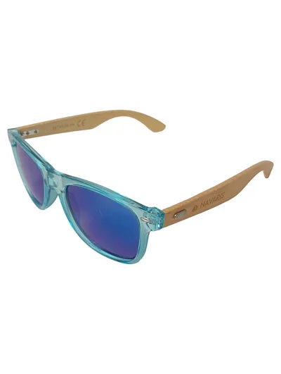 NAVABI Sonnenbrille Wayfarer-Stil Türkis Blau Verspiegelt Holzbügel Damen Herren