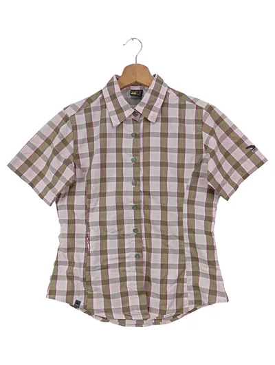 SALEWA Damen Outdoor Hemdbluse Gr. 36/S Grün Kariert Kurzarm Bluse