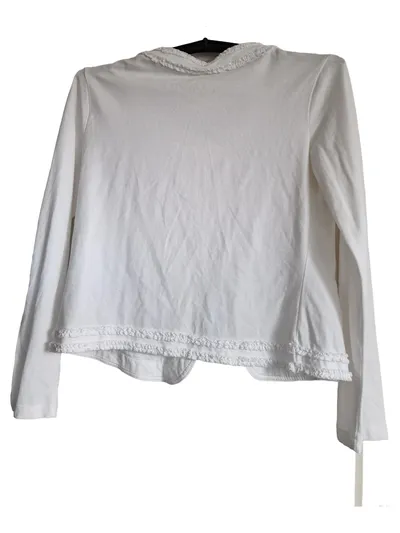 Street One Strickjacke Cardigan Damen Gr. 38 M Weiß Rüschen Baumwolle Casual