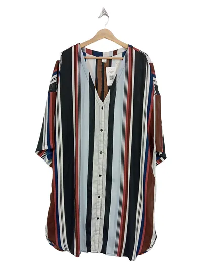 Monki Damen Bluse Gr. L gestreift Mehrfarbig Kurzarm Oversize