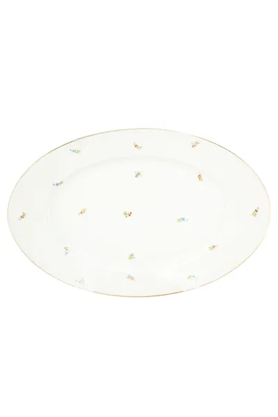 FRAUREUTH Servierplatte Porzellan Weiß Florales Muster Klassisch 39.5x26cm