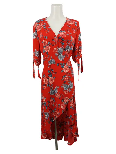 AX PARIS Damen Sommerkleid Gr. 36/S Rot Blumenmuster Maxikleid Bohemian