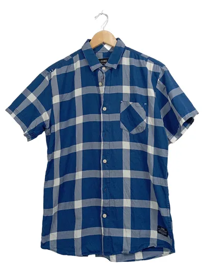 Jack & Jones Core Herren Karohemd Kurzarm Blau Weiß Gr. 40/L
