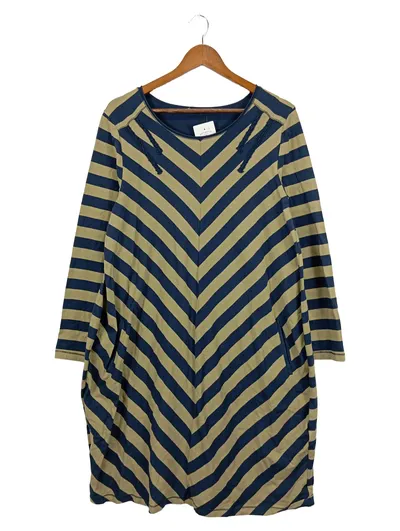 DEERBERG Freizeitkleid Damen Gr. 40/L Gestreift Blau Beige Casual Baumwolle