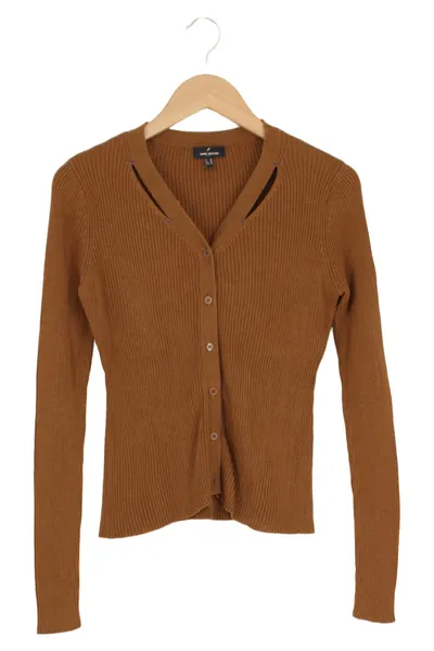 DANIEL HECHTER Damen Strickjacke Gr. 36/S Braun Klassisch Elegant Rippstrick
