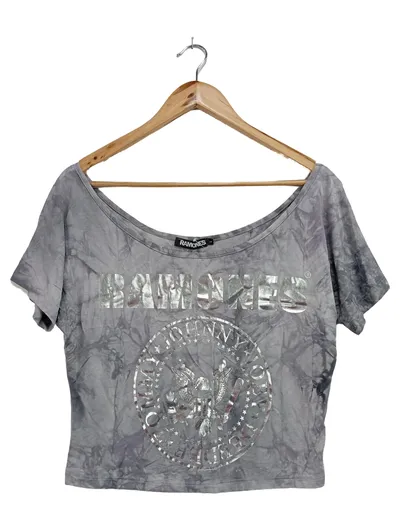 RAMONES T-Shirt Damen Gr. 40 L Grau Batik Silber Logo Print Fanshirt Vintage