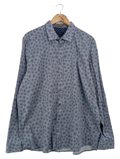 TED BAKER Herren Freizeithemd Gr. 48/M Blau Grafisches Muster Langarm Casual