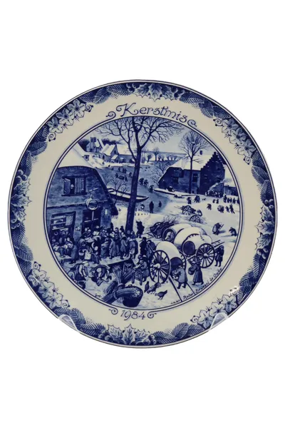 Delfts Sammelteller Kerstmis 1984 Winterlandschaft Porzellan 24cm Bruegel Motiv