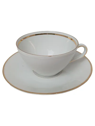 BAVARIA PORZELLAN Tasse und Unterteller Weiß Goldrand Klassisch Elegant Vintage