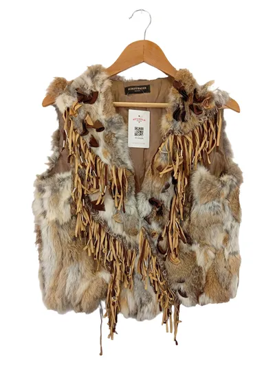 SCHIFFHAUER Damen Fellweste Angora Gr. 36/S Braun Bohemian Fransen