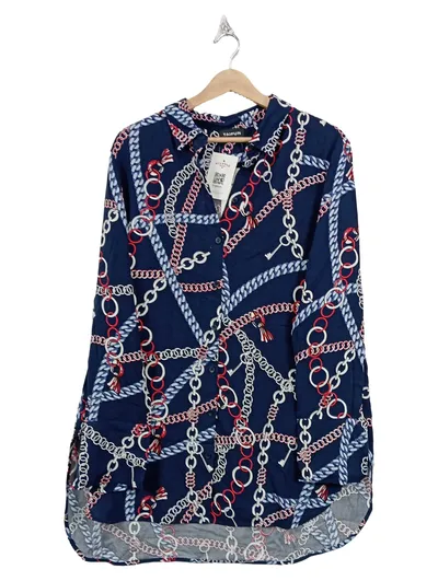 TAIFUN Damen Bluse 44;XXL Blau Kettenmuster Modern Viskose Langarm