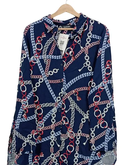 TAIFUN Damen Bluse 44;XXL Blau Kettenmuster Modern Viskose Langarm
