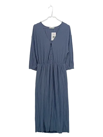 MANGO Blusenkleid Damen Gr. S Blau Plissee V-Ausschnitt Langarm