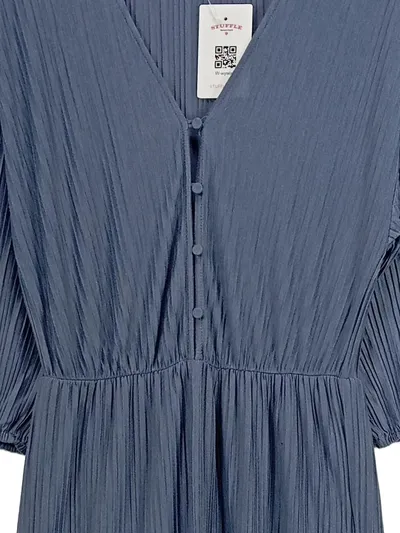 MANGO Blusenkleid Damen Gr. S Blau Plissee V-Ausschnitt Langarm