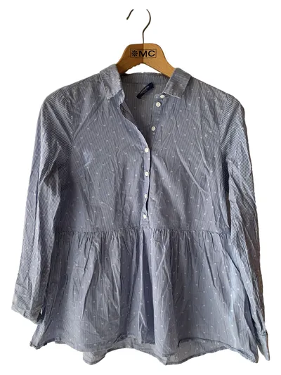 Conleys Blue Damen Hemdbluse Gr. 38 M Blau Gestreift Sterne Baumwolle